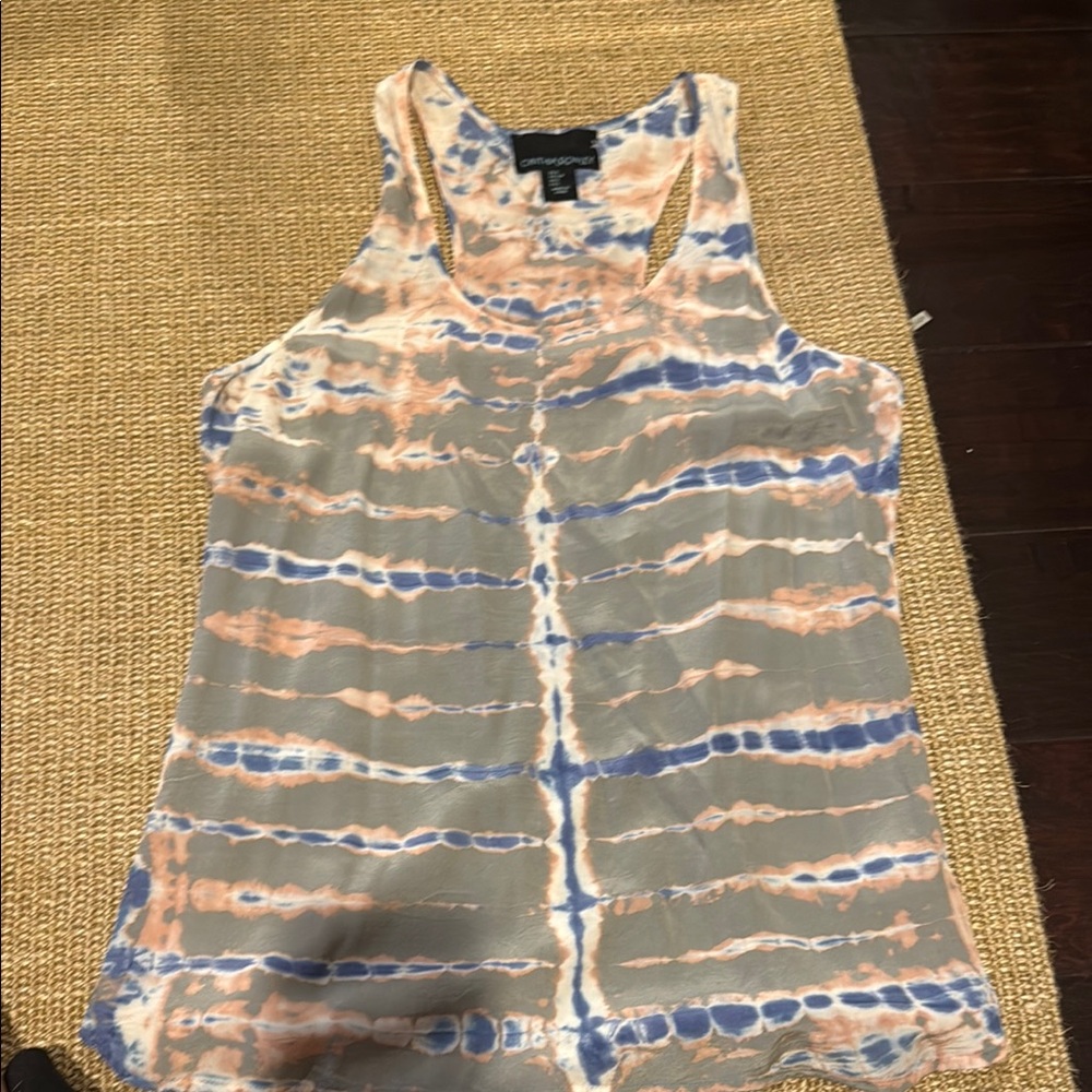 Cynthia Rowley Orange and Gray Buttoned Sleeveless Tank Top